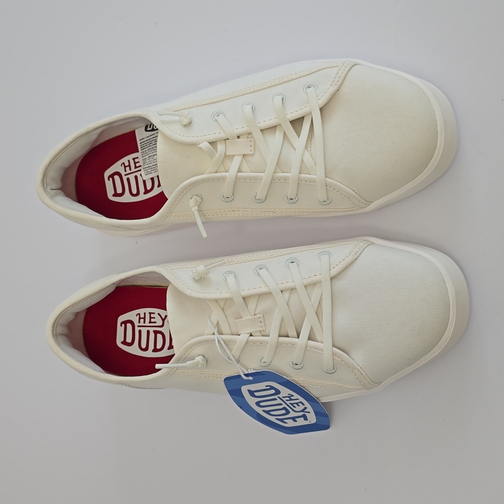 NWT Hey Dude Cody M Canvas White Lace Up Shoes Sneakers Size 9 - Picture 3 of 15